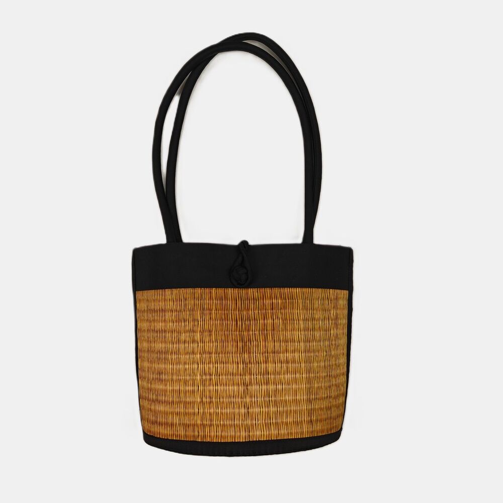 Baskets of Cambodia Tatami Grass Woven Curved Bag Eco Fair Trade Modern Coastal